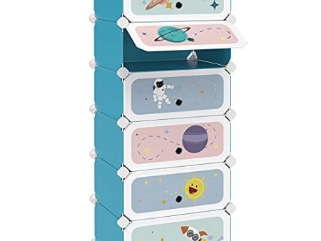 Songmics Estantería Modular Infantil de 6 Cubos, Zapatero para niños, Estantería plástico, Armario Modular con Puertas, para Ropa, Zapatos, Juguetes, 43 x 31 x 105 cm, Azul LPC904Q01 Reacondicionado Fashion