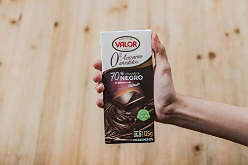 Valor - Chocolate Negro 70% sin Azúcar - Sin Gluten - 0% Azúcares añadidos. Tableta de Chocolate Negro Valor apto para Celiacos y Diabéticos - 125 Gramos For Sale