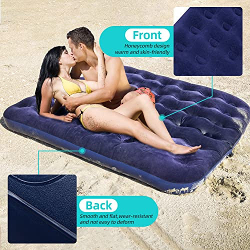 Zootop Cama de Aire, Cama Inflable tamaño Queen Colchón de Aire de PVC con Bomba de pie portátil para Acampar colchón Flocado con 250 kg de Peso máximo para Adultos Actividades(203 x 152 x 22 cm) Reacondicionado For Sale