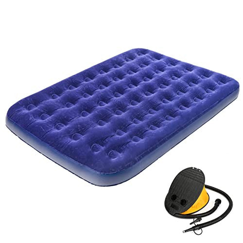 Zootop Cama de Aire, Cama Inflable tamaño Queen Colchón de Aire de PVC con Bomba de pie portátil para Acampar colchón Flocado con 250 kg de Peso máximo para Adultos Actividades(203 x 152 x 22 cm) Reacondicionado For Sale