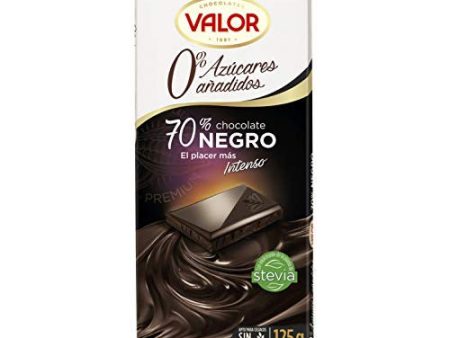 Valor - Chocolate Negro 70% sin Azúcar - Sin Gluten - 0% Azúcares añadidos. Tableta de Chocolate Negro Valor apto para Celiacos y Diabéticos - 125 Gramos For Sale