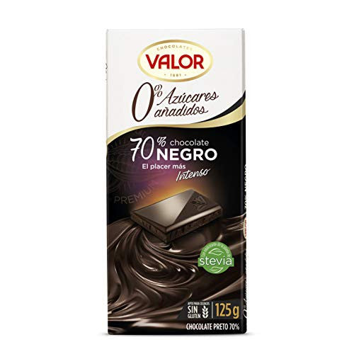 Valor - Chocolate Negro 70% sin Azúcar - Sin Gluten - 0% Azúcares añadidos. Tableta de Chocolate Negro Valor apto para Celiacos y Diabéticos - 125 Gramos For Sale