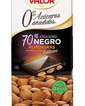 Valor - Chocolate Negro 70% con Almendras Mediterráneas Enteras. 0% Azúcares añadidos. Sin Gluten. Chocolate Negro Valor. Edulcorado con Stevia- Tableta de 150 Gramos For Cheap