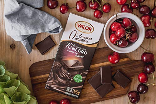 Valor - Chocolate Negro 70% sin Azúcar - Sin Gluten - 0% Azúcares añadidos. Tableta de Chocolate Negro Valor apto para Celiacos y Diabéticos - 125 Gramos For Sale